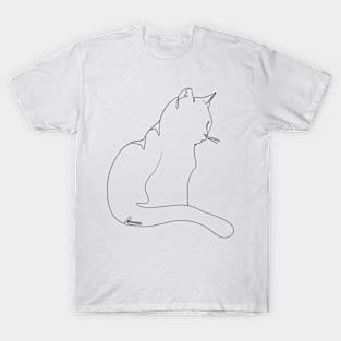 Cat Sitting Black Lineart T-Shirt